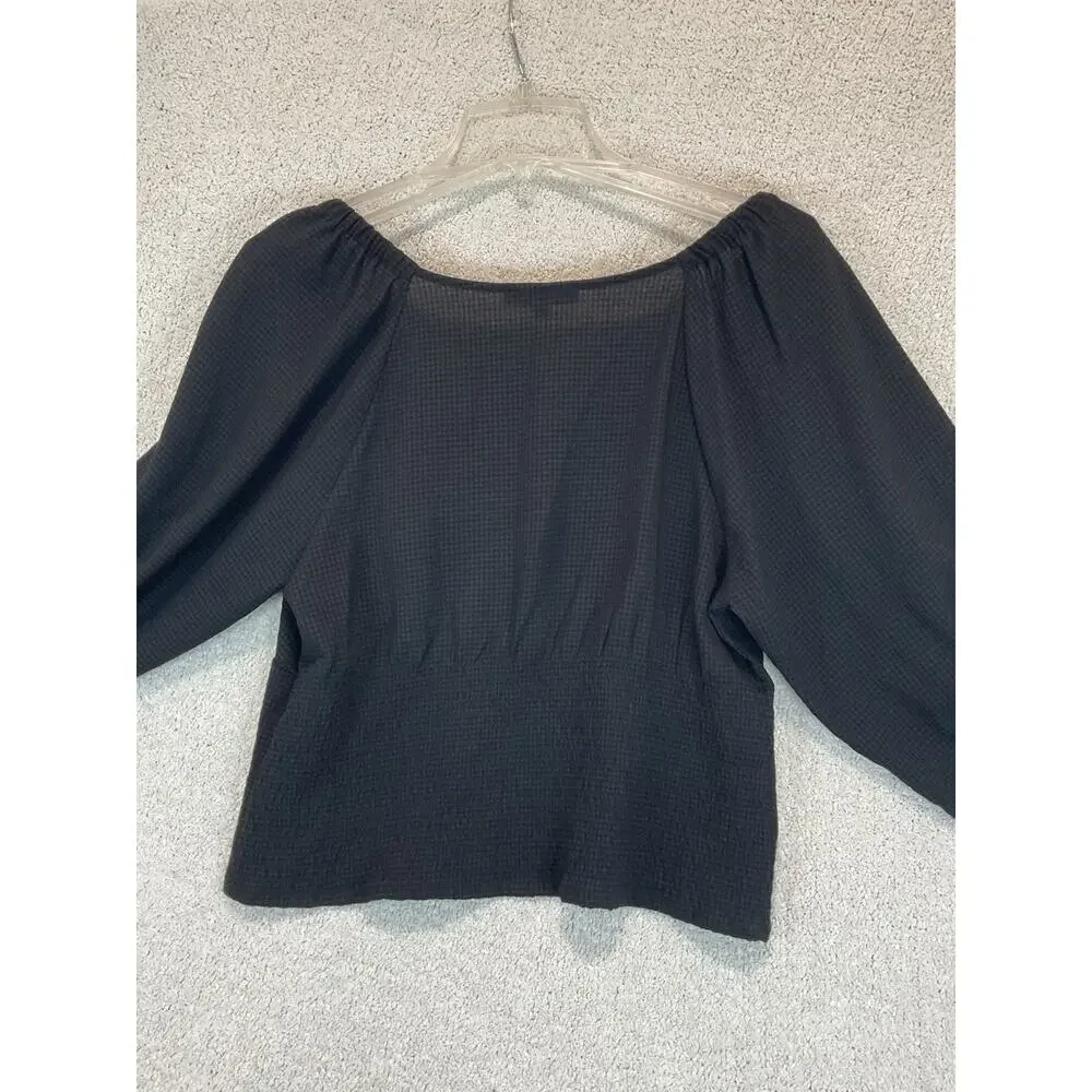 Madewell Gingham Sweetheart Button-Front Blouse Womens L Large Black NWT New